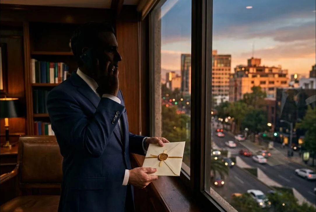 Abogado al teléfono con una carta de requerimiento en la mano